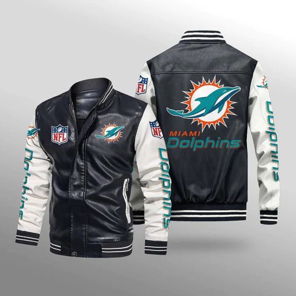 Miami Dolphins Leather Jacket Thermal Plush V46