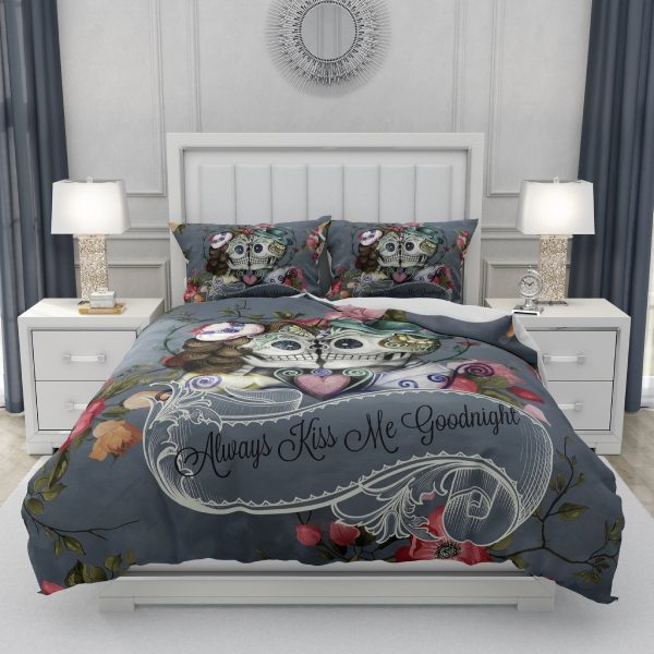 Always Kiss Me Goodnight Skull Bedding Set