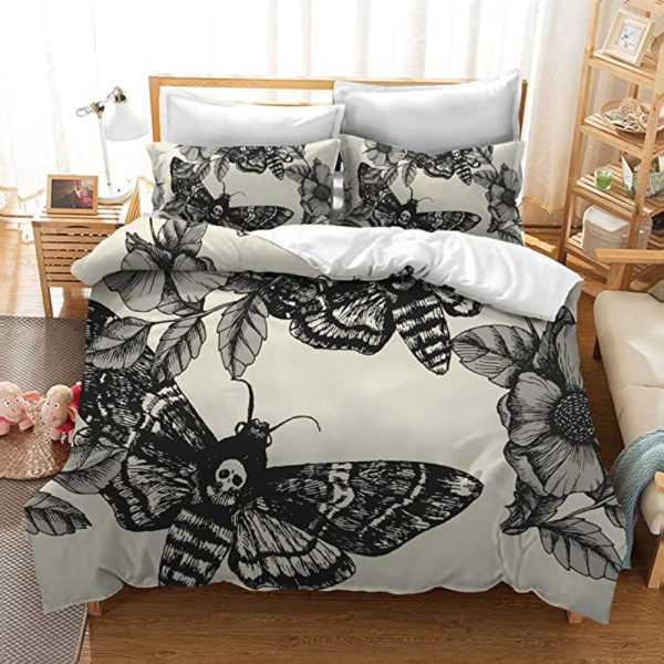 Death Moth Skull and Flower Cream Skull Bedding Set 2023