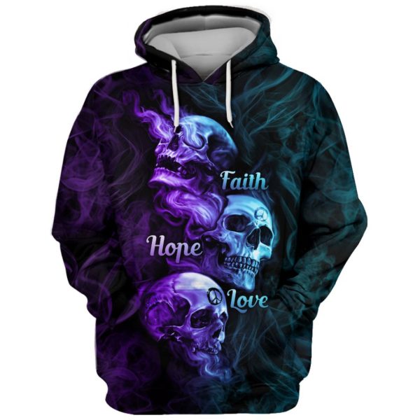 Skull Hoodies Faith Hope Love T-Shirt Hoodie Sweatshirt V33