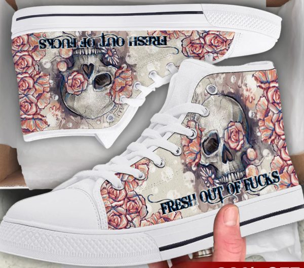 Skull High-Top Skull Flower Fresh Out Of Fucks Canvas Shoes V40