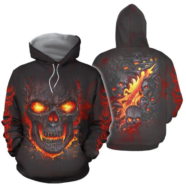 Skull Hoodies Skull on Fire T-Shirt Hoodie Sweatshirt V54