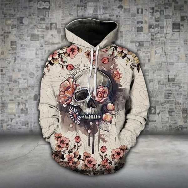 Skull Hoodies Skull with Flowers T-Shirt Hoodie Sweatshirt V19