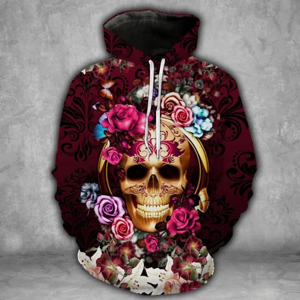 Skull Hoodies Skull with Flowers T-Shirt Hoodie Sweatshirt V03