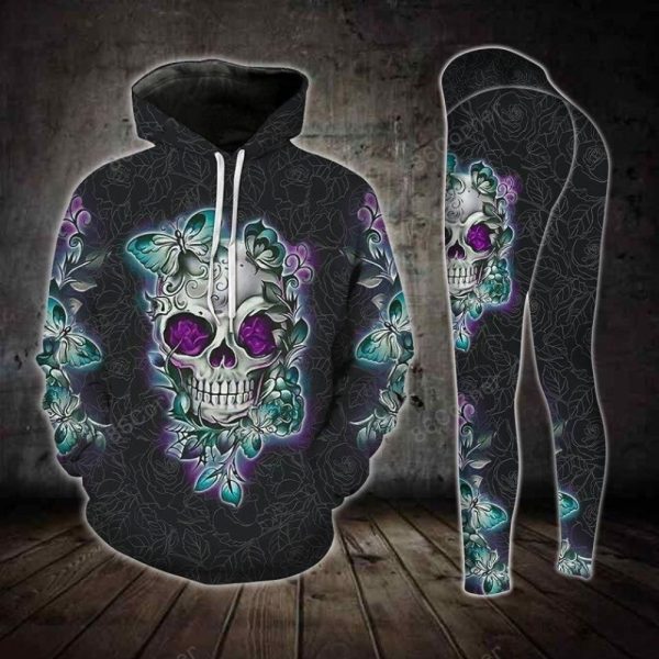 Skull Hoodies Skull Flower Graphics T-Shirt Hoodie Leggings V12