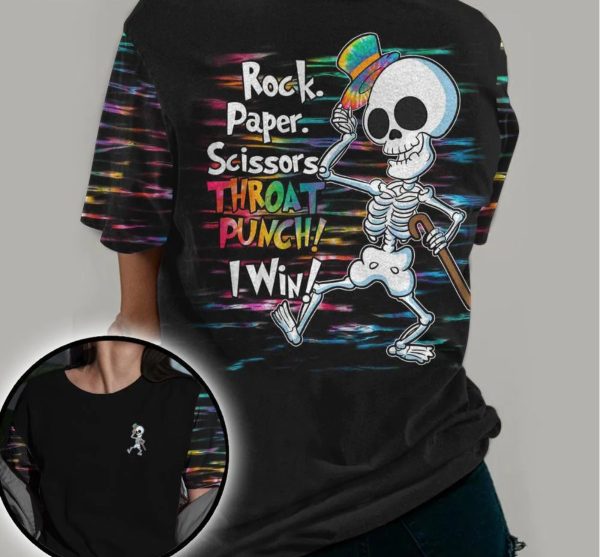 Skull Hoodies Rock Paper Scissors Throat Punch I Win Skeleton V34