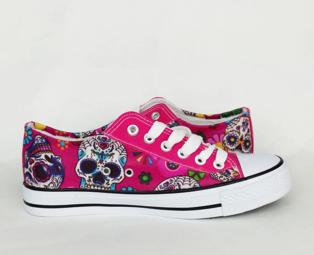 Skull Shoes Day of the Dead Pink Low Top Shoes V55 Tana Elegant