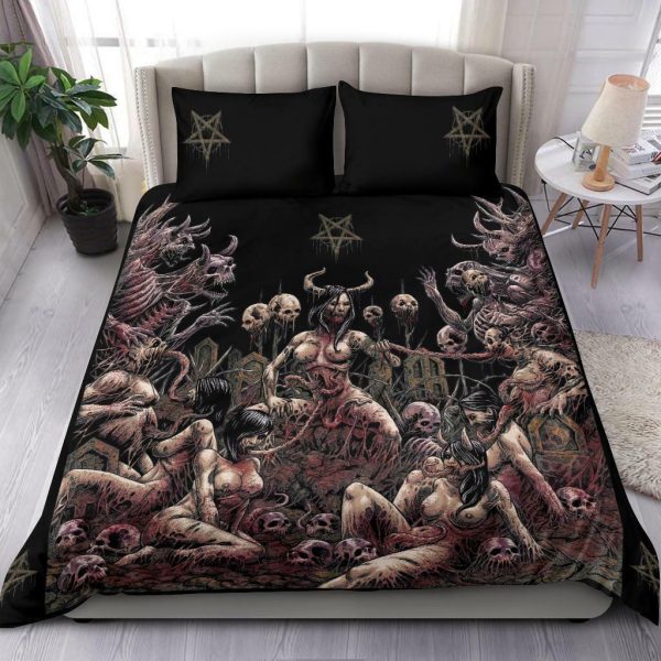 Skull Satanic Pentagram Demon Nymphomania And Loving It Bedding Set