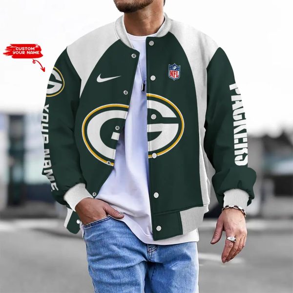 Customize Your Name With Green Bay Packers Button Down Baseball Varsity Bomber Jacket