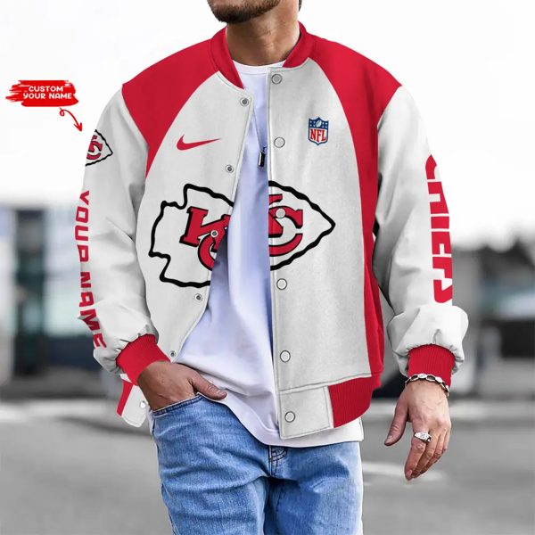 Customize Your Name With Kansas City Chiefs Button Down Baseball Varsity Bomber Jacket