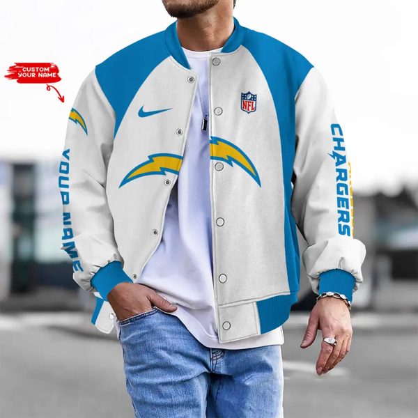 Customize Your Name With Los Angeles Chargers Button Down Baseball Varsity Bomber Jacket