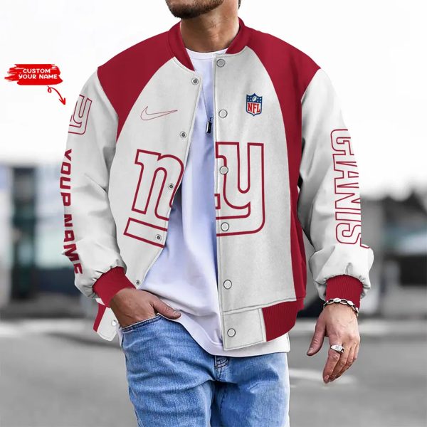 Customize Your Name With New York Giants Button Down Baseball Varsity Bomber Jacket