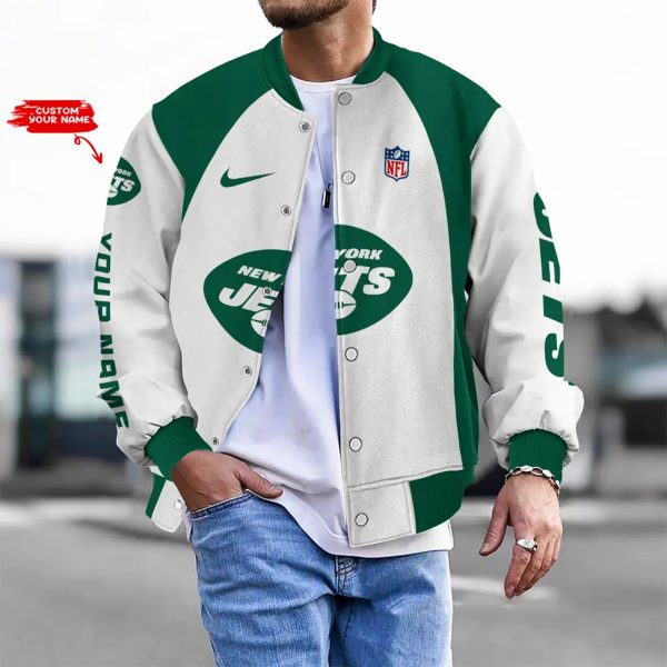 Customize Your Name With New York Jets Button Down Baseball Varsity Bomber Jacket