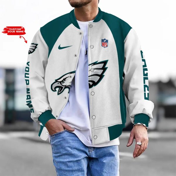 Customize Your Name With Philadelphia Eagles Button Down Baseball Varsity Bomber Jacket