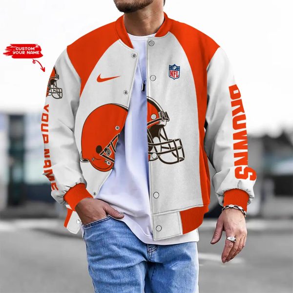 Customize Your Name With Cleveland Browns Button Down Baseball Varsity Bomber Jacket