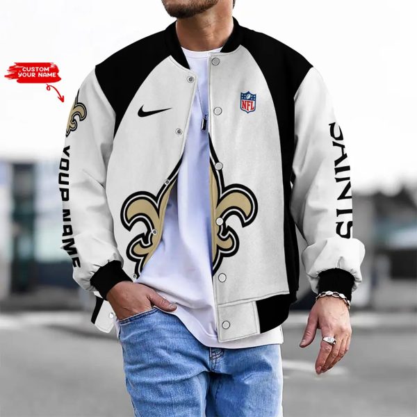 Customize Your Name With New Orleans Saints Button Down Baseball Varsity Bomber Jacket