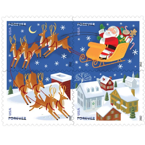 Forever Stamps Santa and Sleigh 2012 Stamps Coil of 100 PCS/Roll