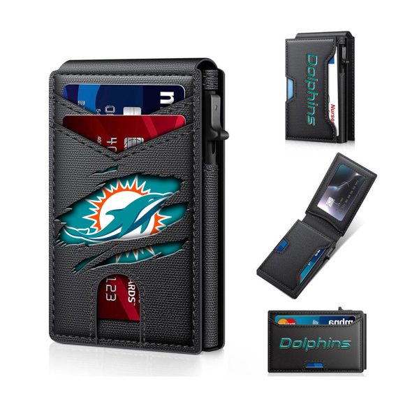 Miami Dolphins – Football RFID Blocking Pop Up Card Holder, Fashion Card Case Wallet