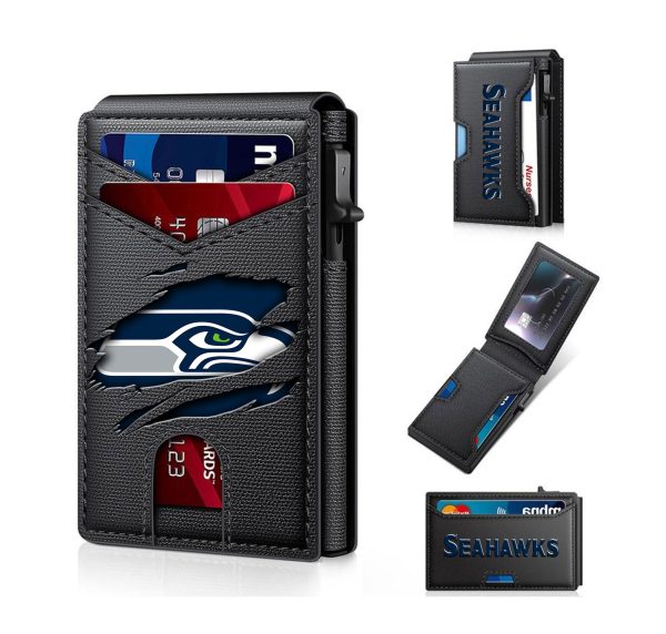 Seattle Seahawks – Football RFID Blocking Pop Up Card Holder, Fashion Card Case Wallet